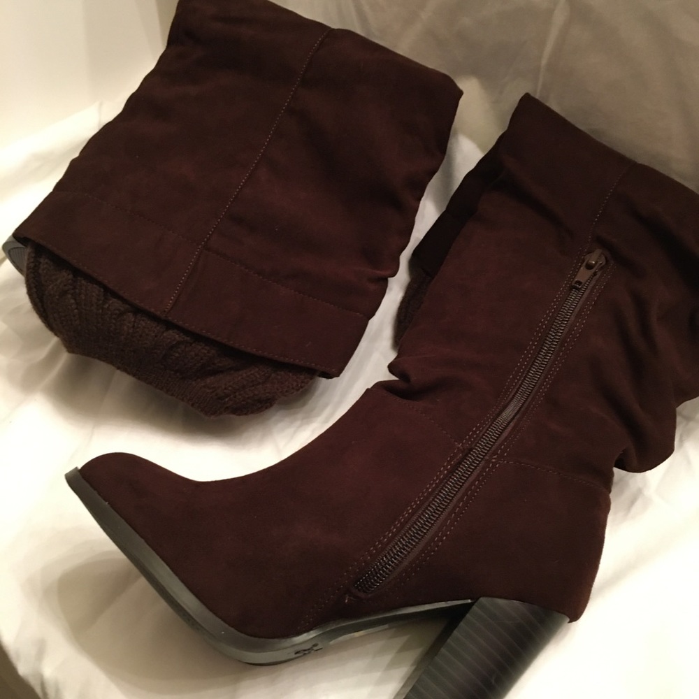 Qupid Brown Suede Knee High Boots W/cuff. New/box - Picture 4 of 11